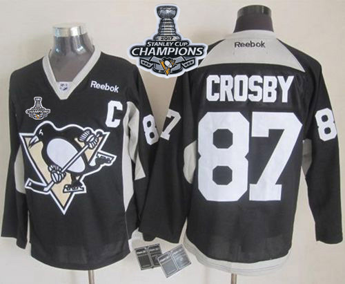 Penguins #87 Sidney Crosby Black Practice Stanley Cup Finals Champions Stitched NHL Jersey - Click Image to Close